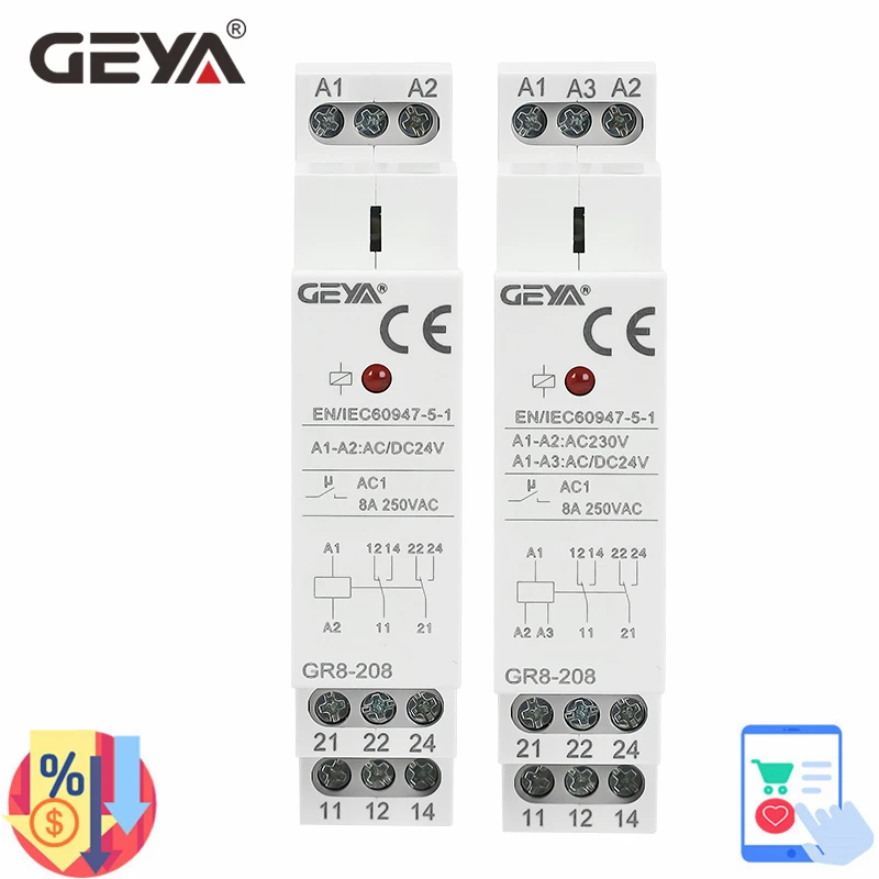 Shelly Relay Module - GEYA GR8-208 Hulprelais Tussenschakelaar 8A 2SPDT