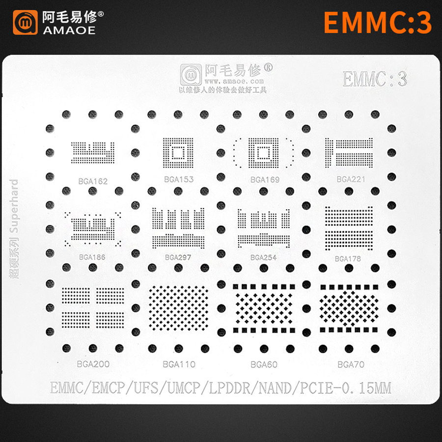 Tasmota Flash Tool - AMAOE EMMC3 BGA Reballing-stencil voor Android
