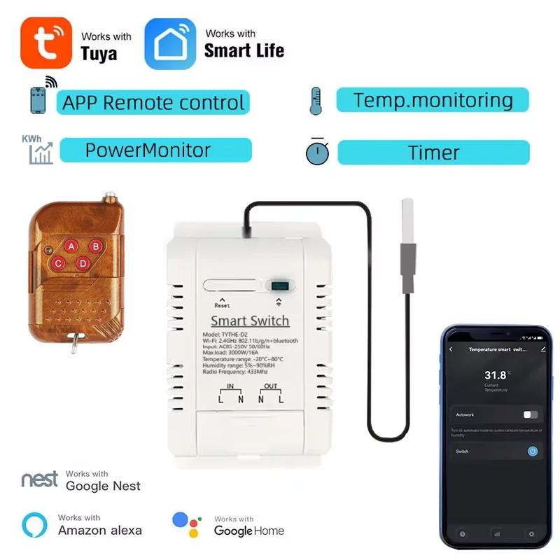 Sonoff Basic Switch - Tuya Wifi 16A/20A Slimme Temperatuur Vochtigheid