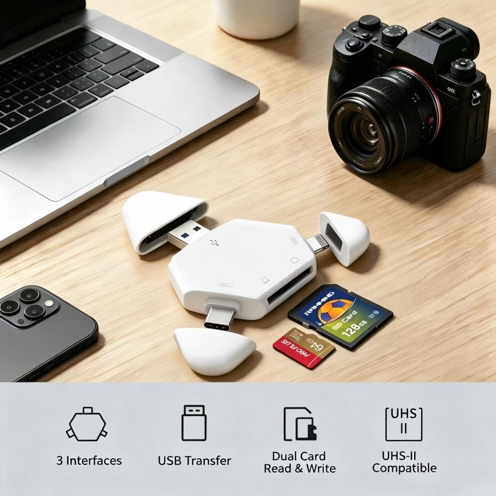 Home Assistant Sd - 3-in-1 geheugenkaartlezer met magnetische driehoekige dop,