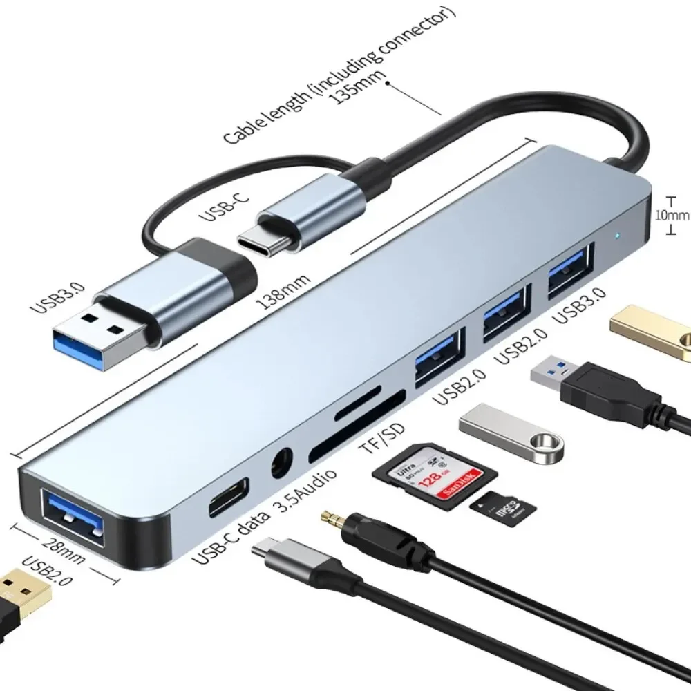 Home Assistant Sd - 8-in-2 USB-C-hub met 3.0 SD/TF-kaartlezer Multi-poortadapter