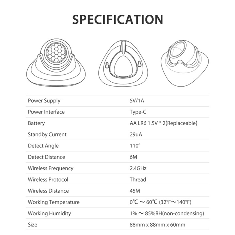 Matter Hub Thread - FEDI-Matter Thread Menselijke aanwezigheid Bewegingssensor Tuya